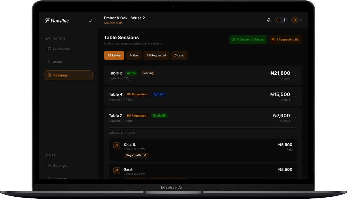 Flowdine dashboard